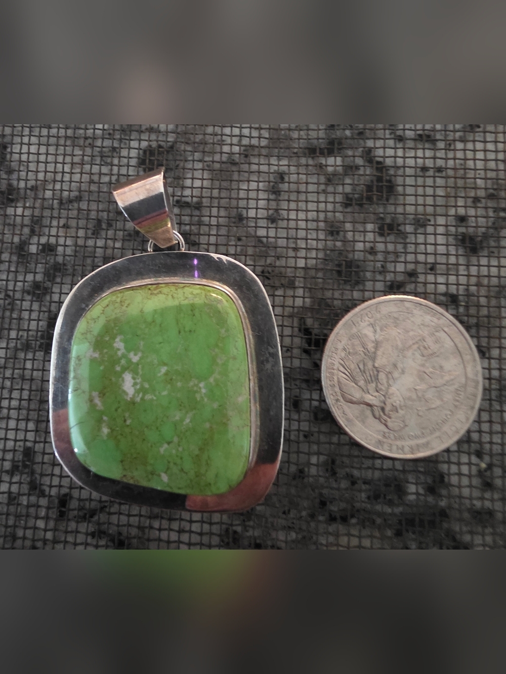 ​Etta Endito Navajo Sterling Silver Gaspeite Pendant - Large 1.5" - Signed "Ee"